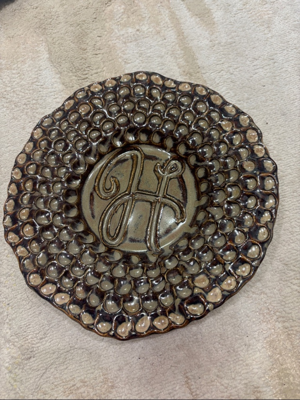 Handmade- Ceramic Decorative pottery Plate with Monogram